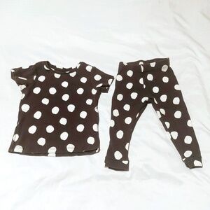Primark Dark Grey White Polka Dot Short Sleeve Pajama Set 9-12 Months